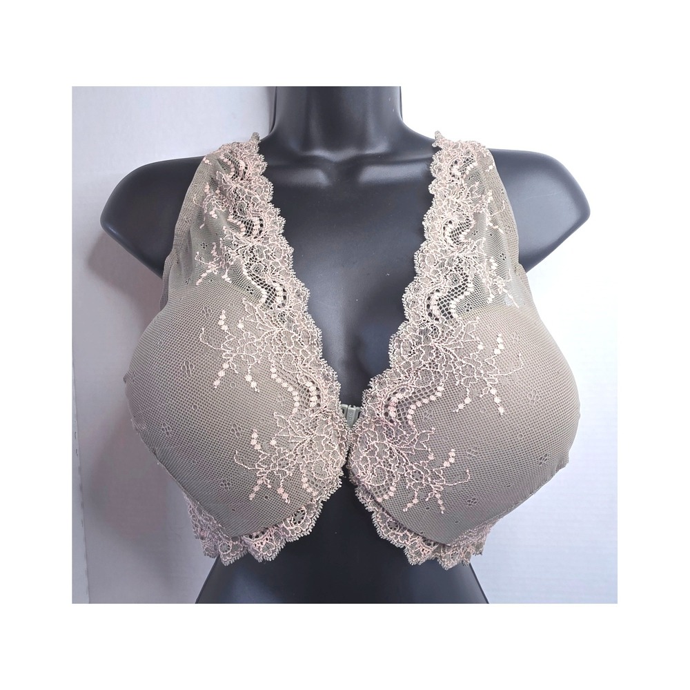 Spanx Four Play Undietectable Lace Front Close Bra XL Olive Green Racerback